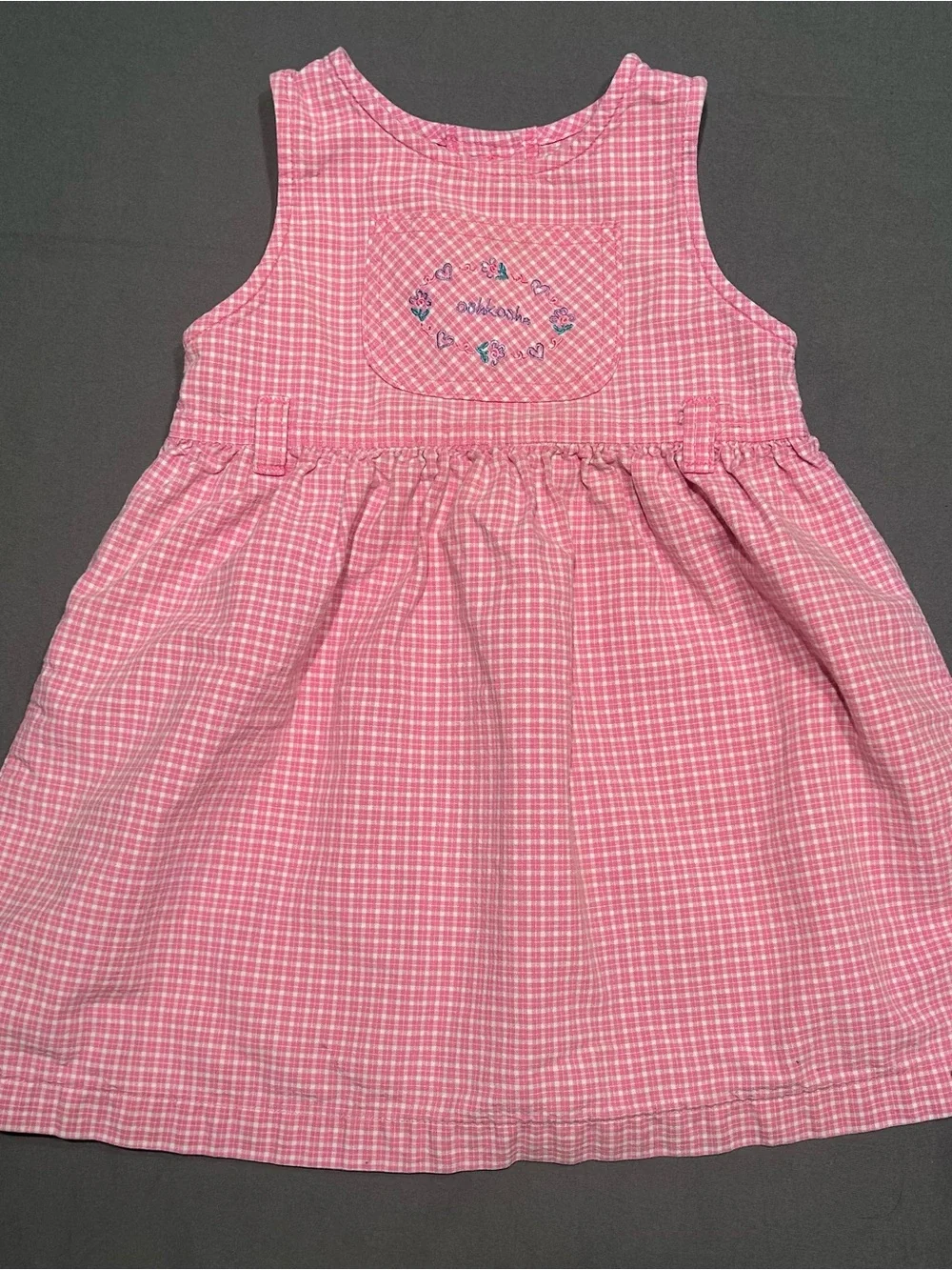 Vintage Oshkosh B’Gosh Pink & White Plaid Dress with Embroidered Details